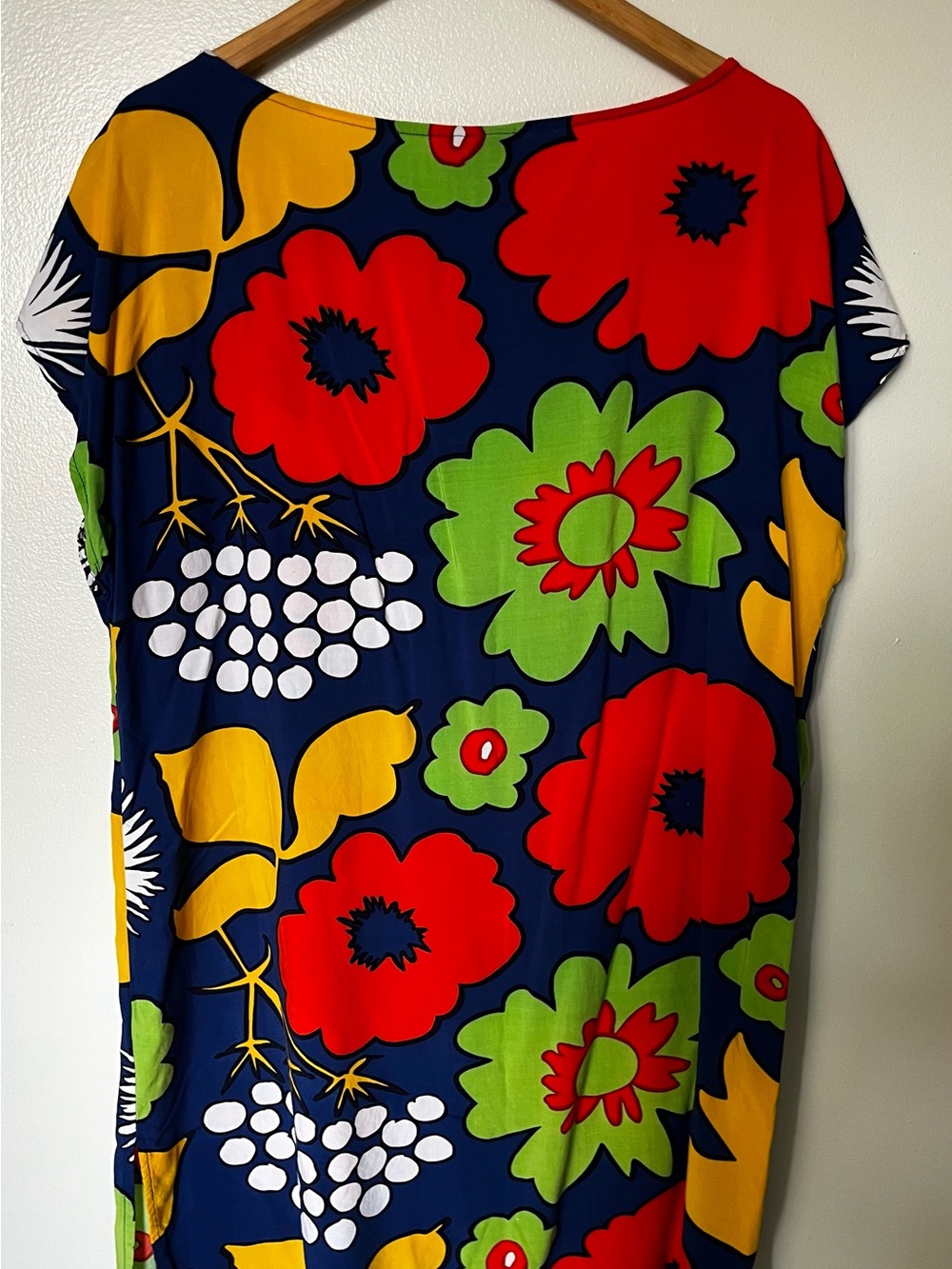 Marimekko for Target Navy Shift Dress with Green, Red & Yellow Floral Print XL